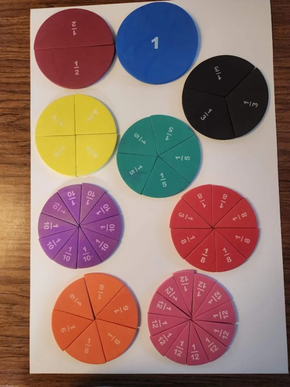 Foam Numbered Fraction Circles Math Manipulatives Toys Tools Educational Kit Set